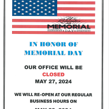Office Closed on Memorial Day