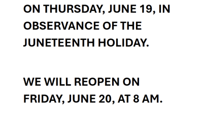 City hall will be closed Juneteenth